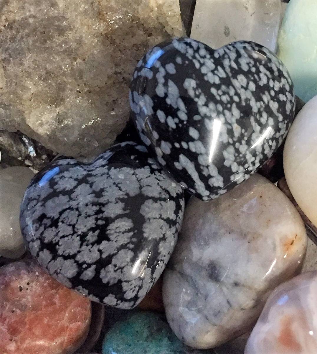 Obsidian Snøfnugg Hjertesten 3cm