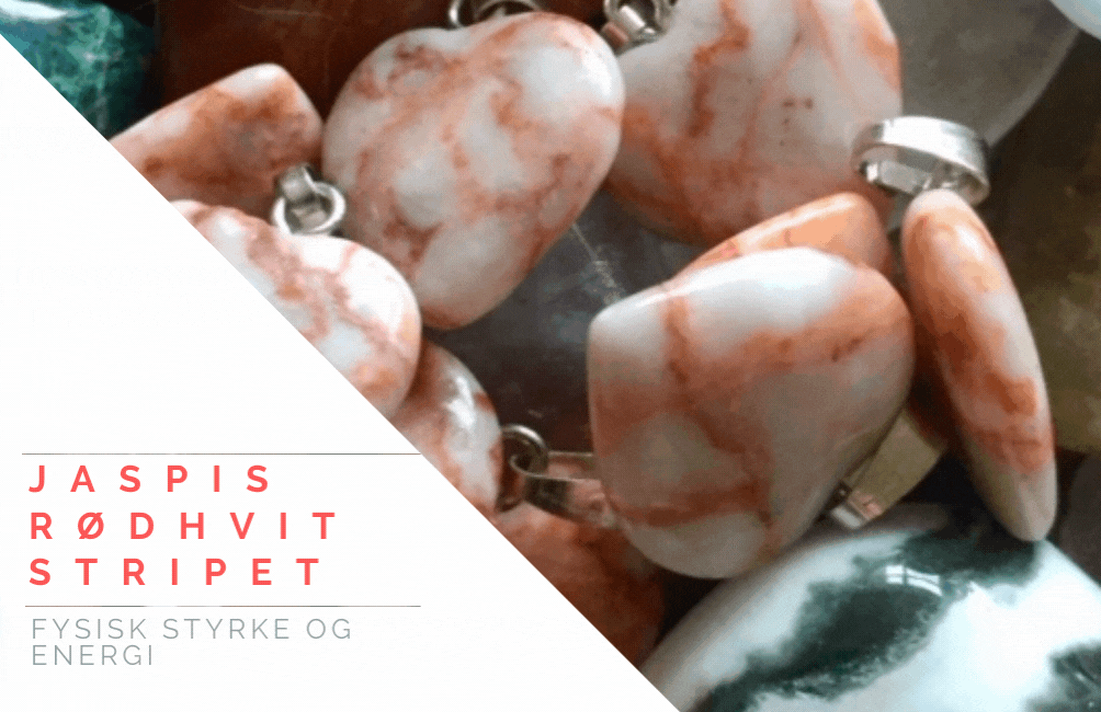 Rødhvit Stripet Jaspis Hjerteanheng 1,5cm