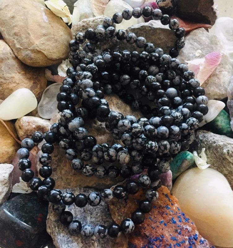 Armbånd Obsidian Snøfnugg 6mm