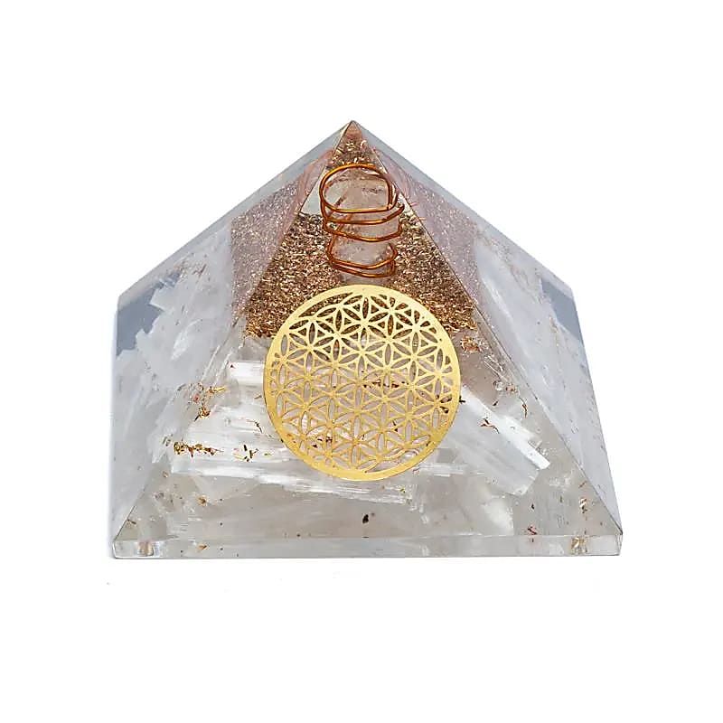 Orgonitt Pyramide Selenitt - Flower of Life