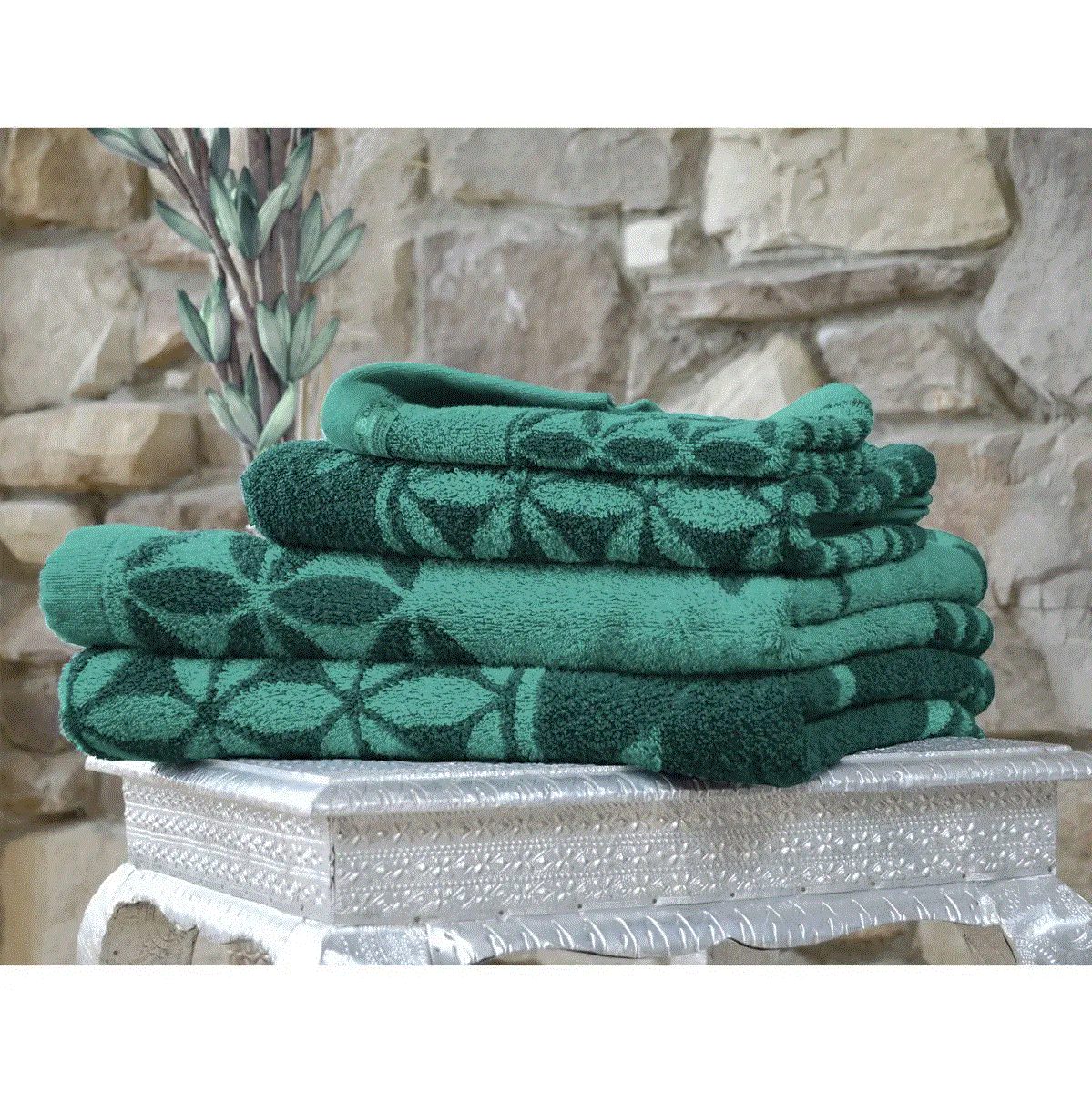 Hovedbilde Frottehåndklær Grønn Flower ...