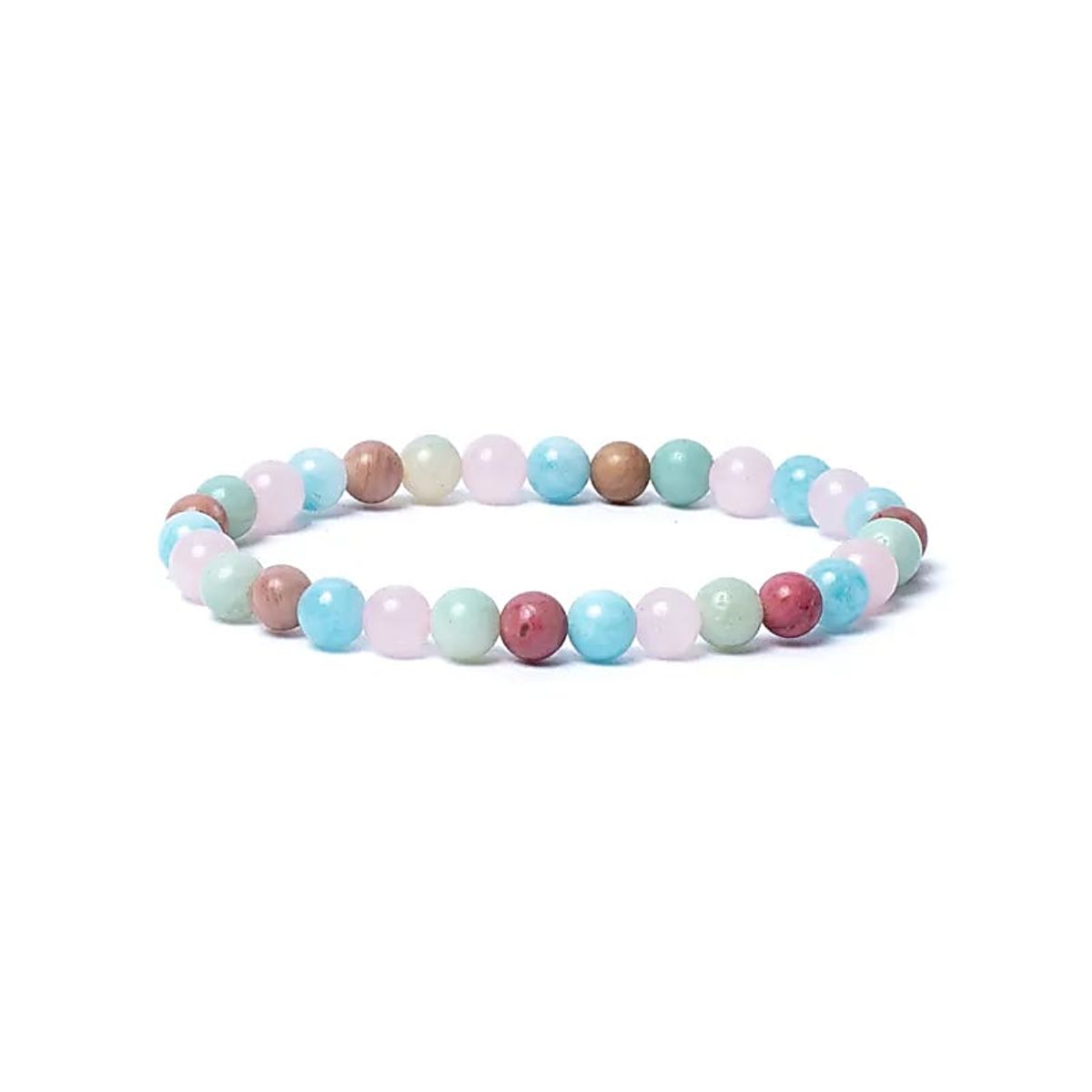 Armbånd Akvamarin-Rosenkvarts-Amasonitt-Thulitt 6mm