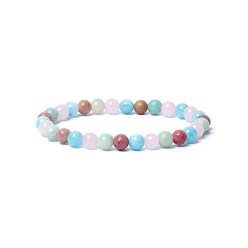 Armbånd Akvamarin-Rosenkvarts-Amasonitt-Thulitt 6mm