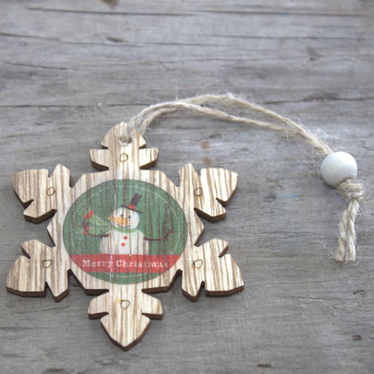 Juledekorasjon Snøfnugg Snømann Wood 2-pack